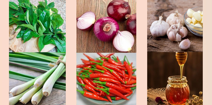 Các loại gia vị sả ớt hành tỏi cần thiết để ướp thịt vịt