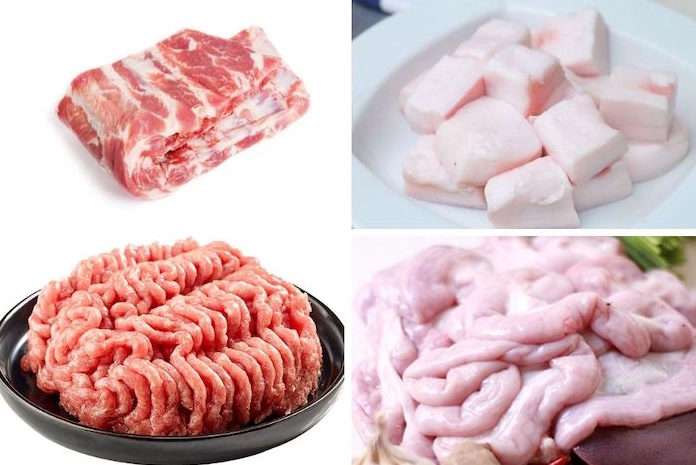 Các loại nguyên liệu tươi ngon được bày biện sẵn sàng để làm dồi sụn