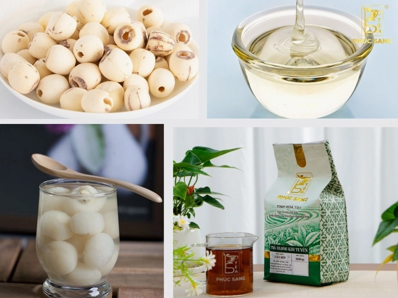 Các nguyên liệu cần thiết như hạt sen long nhãn táo đỏ để nấu trà