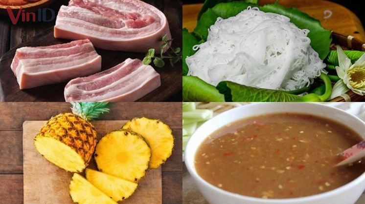 Các nguyên liệu cơ bản để làm bún mắm nêm gồm thịt luộc bún tươi dứa tỏi ớt và rau sống