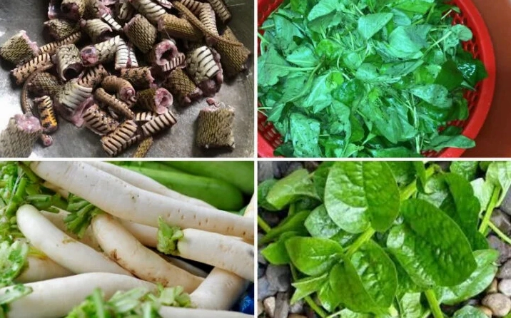 Các nguyên liệu tươi ngon chuẩn bị cho món lẩu rắn nấu mẻ