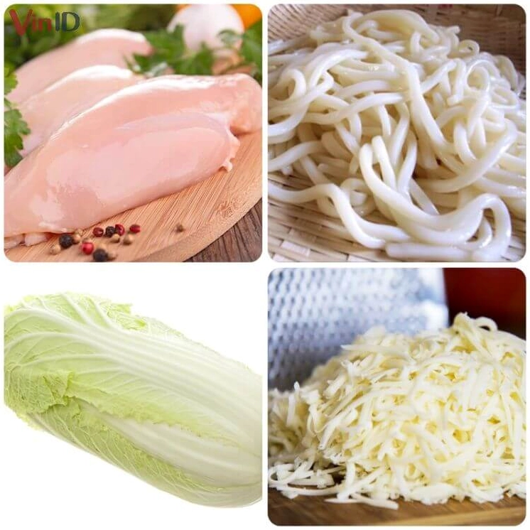 Các nguyên liệu tươi ngon chuẩn bị làm gà xào bắp cải phô mai