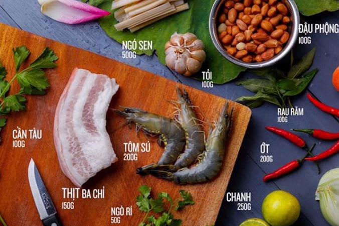 Các nguyên liệu tươi ngon để làm gỏi ngó sen tôm thịt