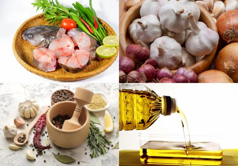 Chuẩn bị đầy đủ nguyên liệu tươi ngon để làm món cá lăng nướng