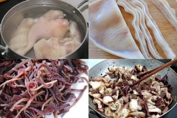 Giò xào được cắt thành từng khoanh tròn trịa đẹp mắt