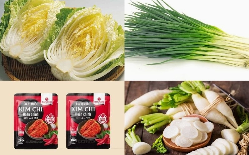 Hình ảnh các nguyên liệu cơ bản cần thiết để làm món kim chi cải thảo