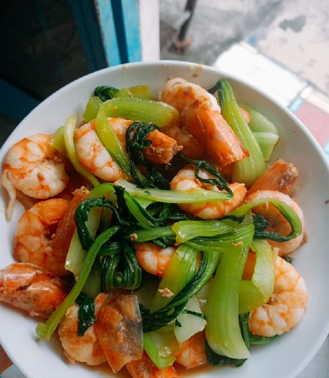Hình của món Tôm xào cải thìa vô cùng hấp dẫn