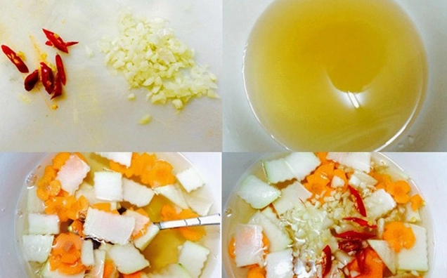 Khuấy tan đường với nước lọc và nước cốt chanh trước khi cho nước mắm