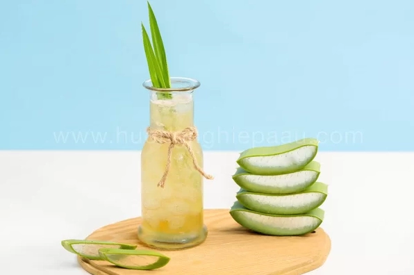 Ly nước nha đam đường phèn mát lạnh với những viên nha đam trong suốt vô cùng hấp dẫn