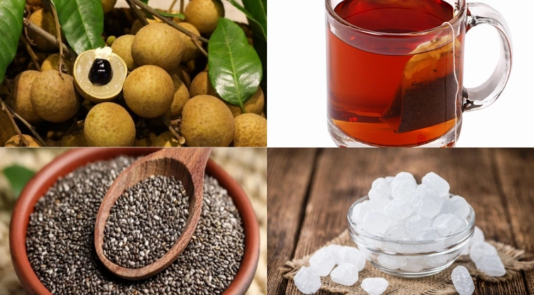 Ly trà nhãn tươi hạt chia hoàn thiện sẵn sàng thưởng thức
