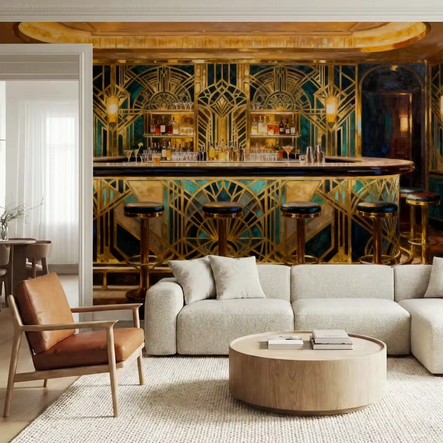 Minimalist removable art deco wallpaper for bar area pattern