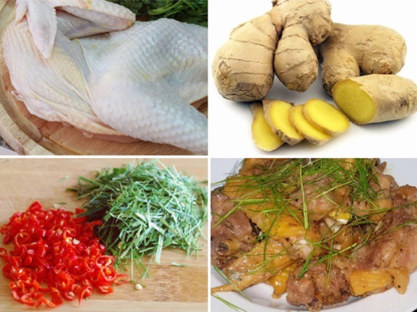 Món gà rang gừng thành phẩm với màu sắc vàng ươm hấp dẫn