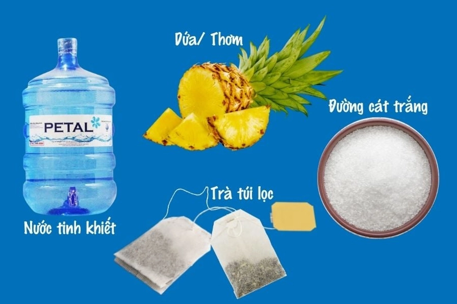 Nguyên liệu cần thiết để chuẩn bị pha chế ly trà dứa nhiệt đới