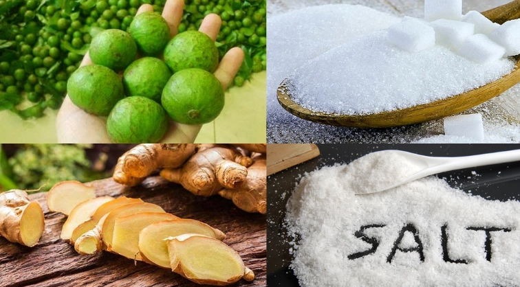 Nguyên liệu chuẩn bị làm sấu ngâm đường bao gồm sấu tươi gừng và đường