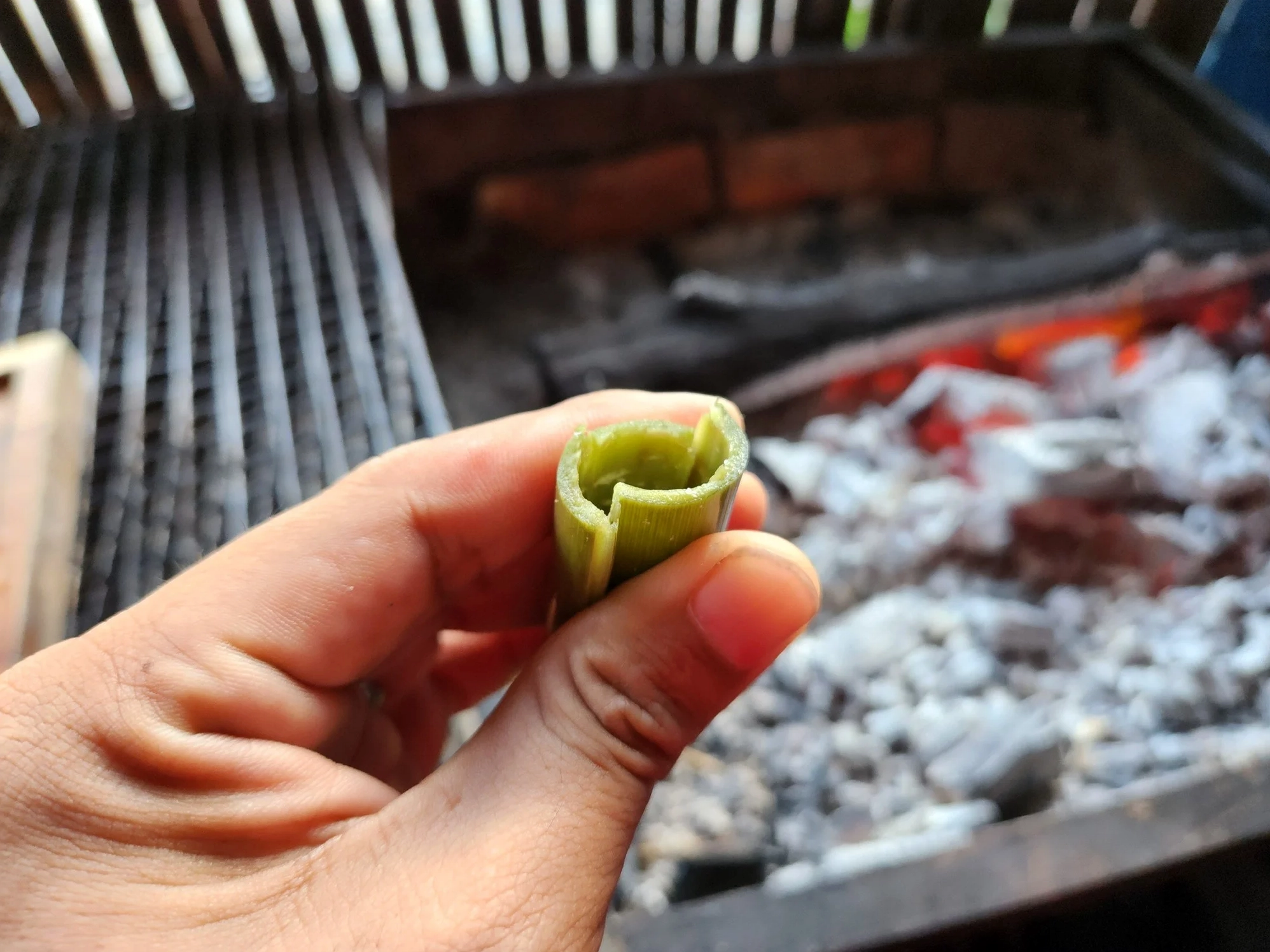 Nhồi cá kèo vào ống tre để chuẩn bị nướng