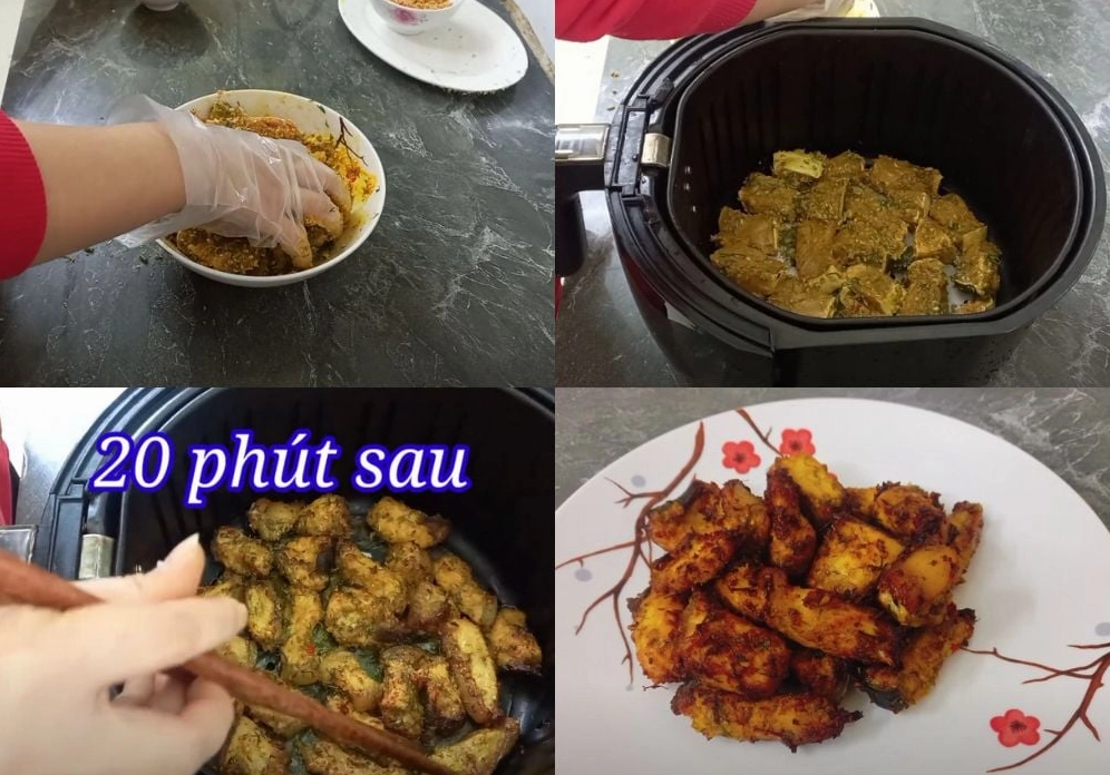 Nướng chả cá lăng trên lửa xém vàng đều hai mặt