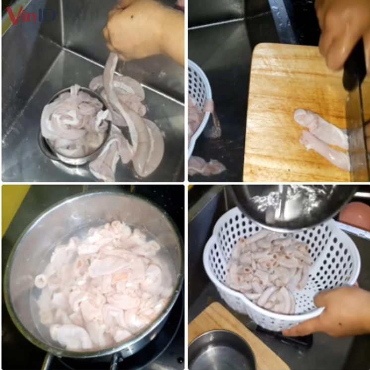 Quá trình sơ chế làm sạch các loại lòng lợn bằng muối và chanh