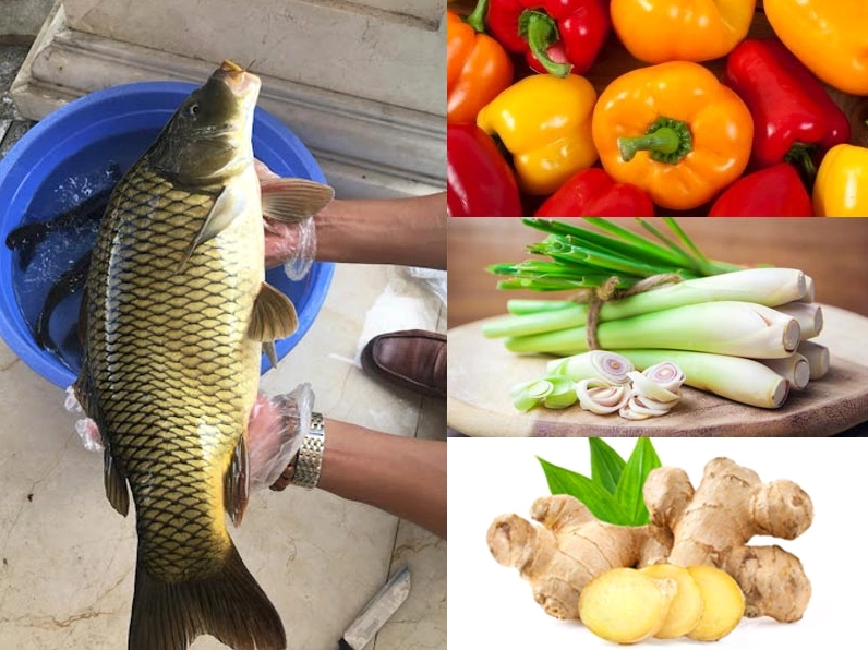 Sơ chế cắt thái các loại rau củ và cá chép giòn