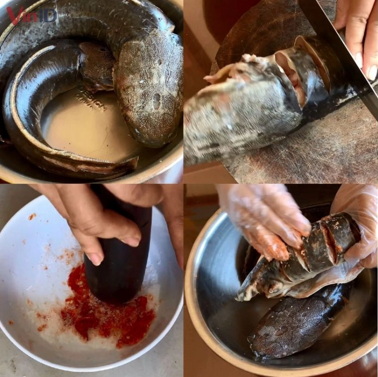 Sơ chế và xiên cá trê chuẩn bị nướng