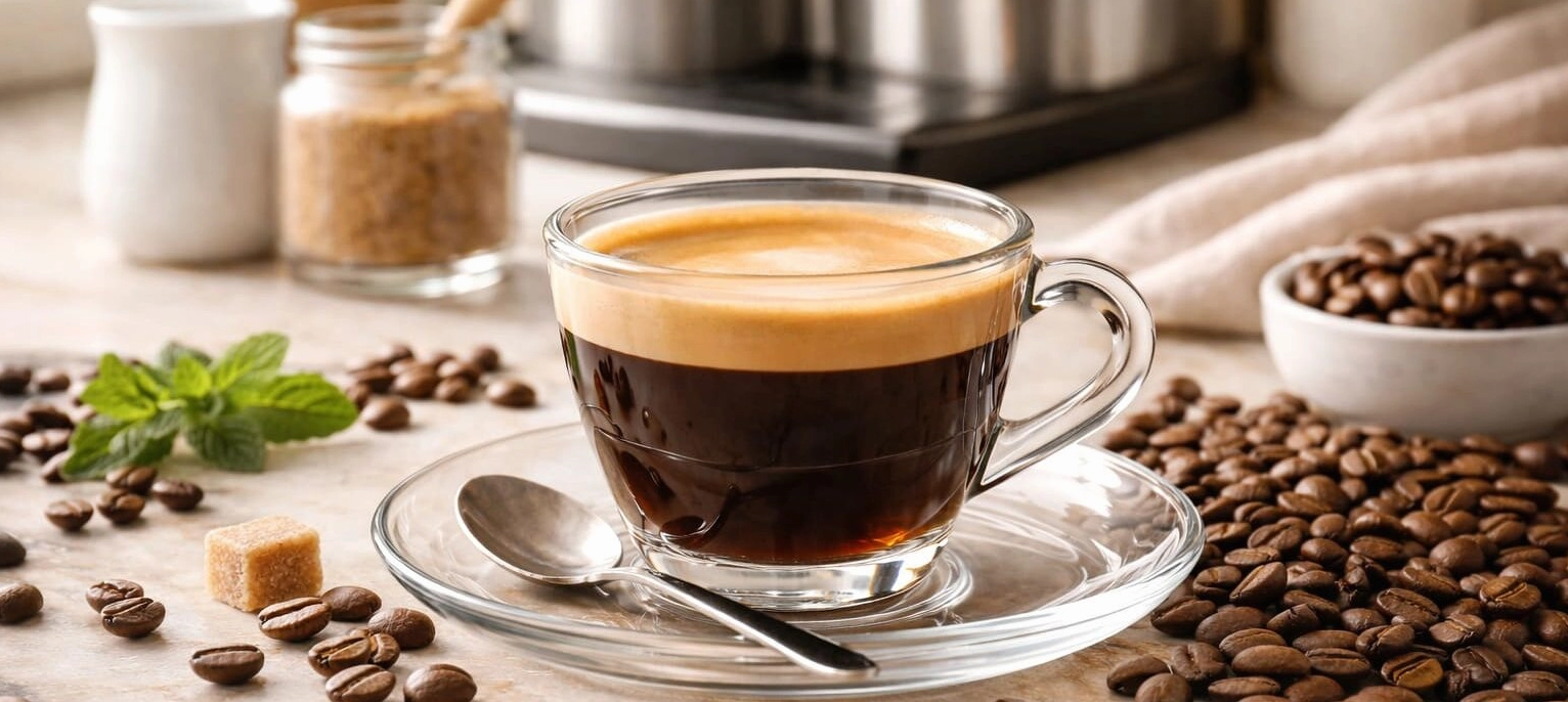 Tách cà phê espresso hoàn hảo với lớp crema dày mịn màng
