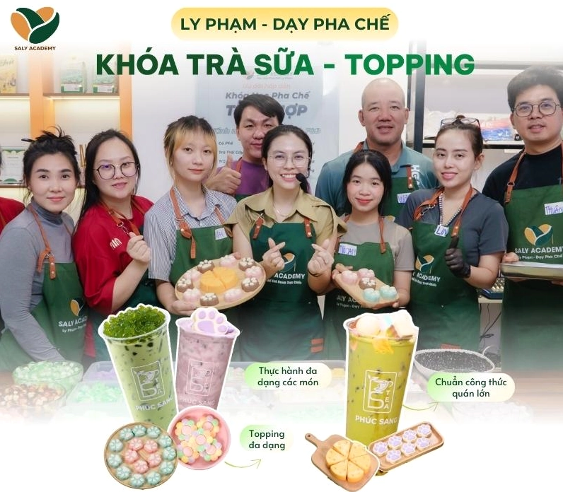Thành phẩm trà sữa bạc hà cùng các loại topping hấp dẫn