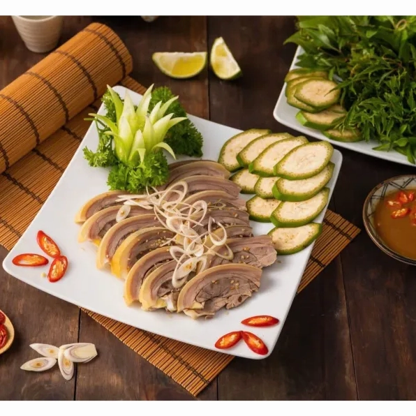 Thịt dê ủ trấu Ninh Bình thái mỏng hấp dẫn