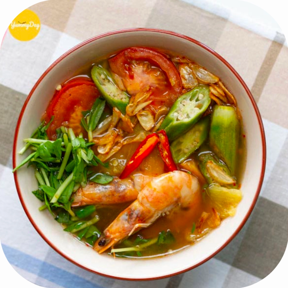 Tô canh chua tôm thanh mát với màu sắc hấp dẫn